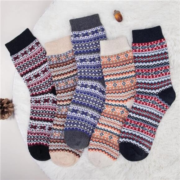 5 Pack Womens Wool Socks Winter Warm Socks Thick Knit Cabin Cozy Crew Soft - Picture 3 of 6